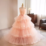 Niulatu Ball Gown Straps Tulle Pink Sweet 16 Dresses HZ1110