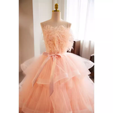 Niulatu Ball Gown Straps Tulle Pink Sweet 16 Dresses HZ1110