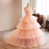 Niulatu Ball Gown Straps Tulle Pink Sweet 16 Dresses HZ1110