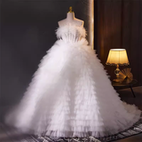 Niulatu Ball Gown Strapless Tulle White Ruffles Sweet 16 Dresses HZ1110