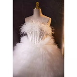 Niulatu Ball Gown Strapless Tulle White Ruffles Sweet 16 Dresses HZ1110