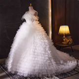 Niulatu Ball Gown Strapless Tulle White Ruffles Sweet 16 Dresses HZ1110