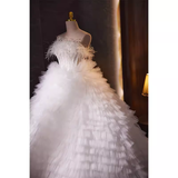 Niulatu Ball Gown Strapless Tulle White Ruffles Sweet 16 Dresses HZ1110