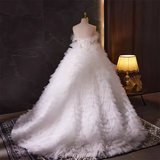 Niulatu Ball Gown Strapless Tulle White Ruffles Sweet 16 Dresses HZ1110