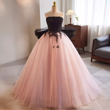 Niulatu Ball Gown Strapless Tulle White Pink Sweet 16 Dresses HZ1110