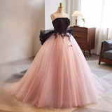 Niulatu Ball Gown Strapless Tulle White Pink Sweet 16 Dresses HZ1110
