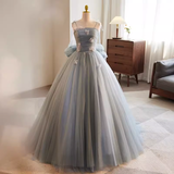 Niulatu Ball Gown Strapless Tulle Gray Sweet 16 Dresses HZ1110
