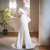 Niulatu Mermaid Straps White Satin Long Wedding Dresses HZ1110