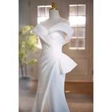 Niulatu Mermaid Straps White Satin Long Wedding Dresses HZ1110