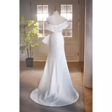 Niulatu Mermaid Straps White Satin Long Wedding Dresses HZ1110