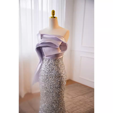 Niulatu Mermaid Strapless Long Sequin Lilac Prom Dress HZ1110