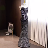 Niulatu Mermaid Strapless Long Sequin Black Prom Dress HZ1110