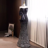 Niulatu Mermaid Strapless Long Sequin Black Prom Dress HZ1110
