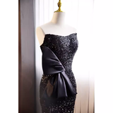 Niulatu Mermaid Strapless Long Sequin Black Prom Dress HZ1110