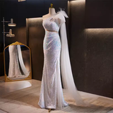 Niulatu Mermaid One Shoulder Long Sequin White Prom Dress HZ1110