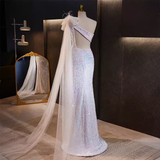 Niulatu Mermaid One Shoulder Long Sequin White Prom Dress HZ1110