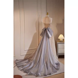 Niulatu A line High Neckline Long Sequin Champagne Prom Dress HZ1110