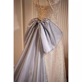 Niulatu A line High Neckline Long Sequin Champagne Prom Dress HZ1110