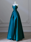 Niulatu Satin Dark Green Long Prom Dress HZ1110