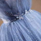 Niulatu A line Straps Long Sequin Blue Prom Dress HZ1110