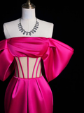 Niulatu Off Shoulder Mermaid Rose Red Long Prom Dress HZ1110