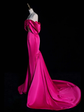 Niulatu Off Shoulder Mermaid Rose Red Long Prom Dress HZ1110