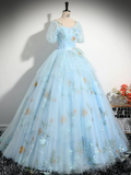 Niulatu Ball Gown Blue Lace Long Sweet 16 Dress HZ1110