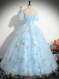 Niulatu Ball Gown Blue Lace Long Sweet 16 Dress HZ1110