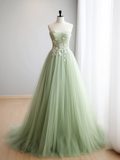 Niulatu Sweetheart Neck Tulle Lace Applique Green Long Prom Dress HZ1110
