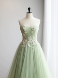 Niulatu Sweetheart Neck Tulle Lace Applique Green Long Prom Dress HZ1110