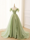 Niulatu Sage Green Tulle Long Prom Dress HZ1110
