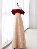 Niulatu A-Line velvet Long Red Sequin Prom Dress HZ1110