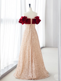 Niulatu A-Line velvet Long Red Sequin Prom Dress HZ1110