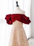 Niulatu A-Line velvet Long Red Sequin Prom Dress HZ1110