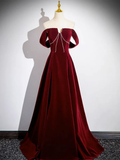 Niulatu Velvet Burgundy Long Prom Dress HZ1110