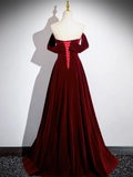 Niulatu Velvet Burgundy Long Prom Dress HZ1110