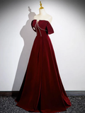 Niulatu Velvet Burgundy Long Prom Dress HZ1110