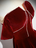 Niulatu Velvet Burgundy Long Prom Dress HZ1110