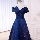 Niulatu Off The Shoulder Royal Blue Sequin Long Prom Dress HZ1110