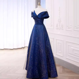 Niulatu Off The Shoulder Royal Blue Sequin Long Prom Dress HZ1110