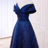 Niulatu Off The Shoulder Royal Blue Sequin Long Prom Dress HZ1110