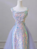 Niulatu Mermaid Straps Sequin Long Prom Dress HZ1110