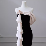 Niulatu Mermaid Strapless Velvet Black Long Prom Dress HZ1110