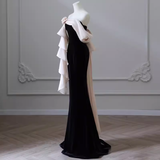 Niulatu Mermaid Strapless Velvet Black Long Prom Dress HZ1110