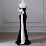 Niulatu Mermaid Strapless Velvet Black Long Prom Dress HZ1110
