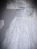 Niulatu A Line Off The Shoulder Silver Gray Feathers Long Prom Dress HZ1110