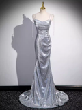 Niulatu Straps Silver Sequin Long Prom Dress HZ1110
