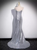 Niulatu Straps Silver Sequin Long Prom Dress HZ1110