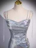 Niulatu Straps Silver Sequin Long Prom Dress HZ1110