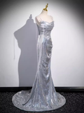 Niulatu Straps Silver Sequin Long Prom Dress HZ1110